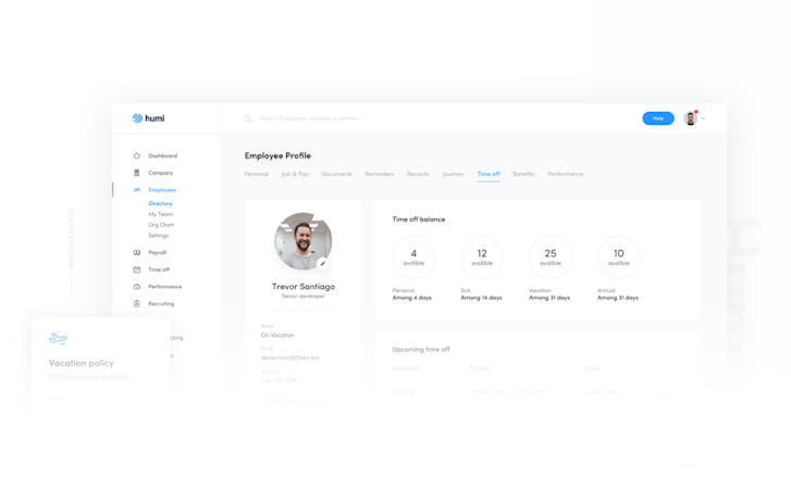 Humi screenshot: Create employee profiles and manage all personal and official information related to them on a single platform.