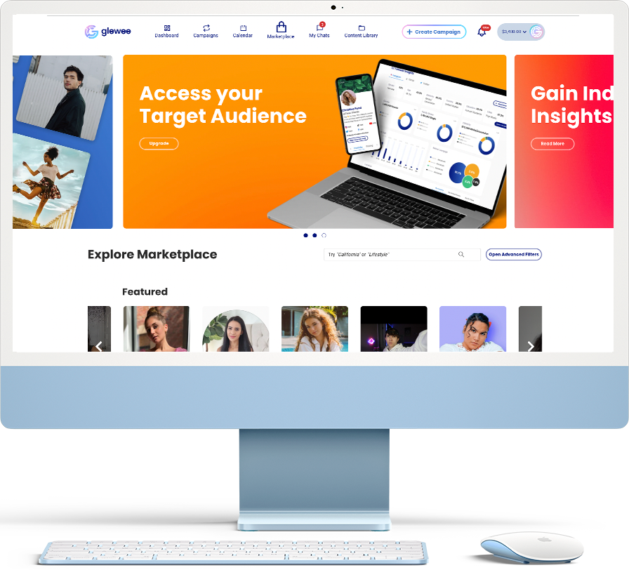 Explore Glewee’s marketplace of over 10,000 active pre-vetted influencers and begin collaborating in minutes.
