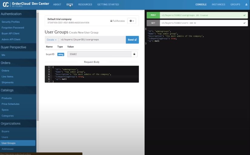 OrderCloud create new user groups
