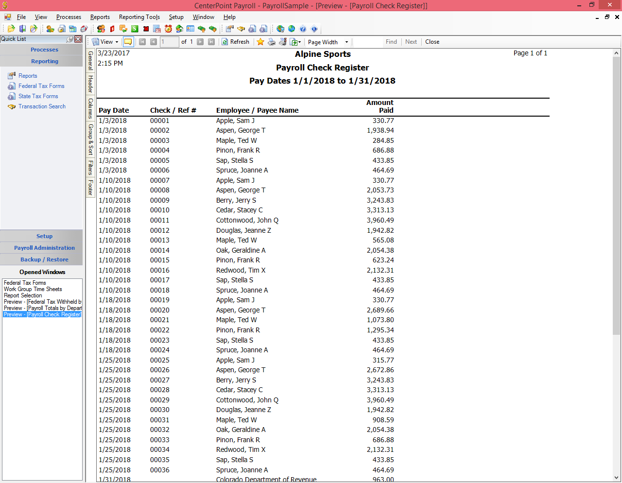Payroll Check Register