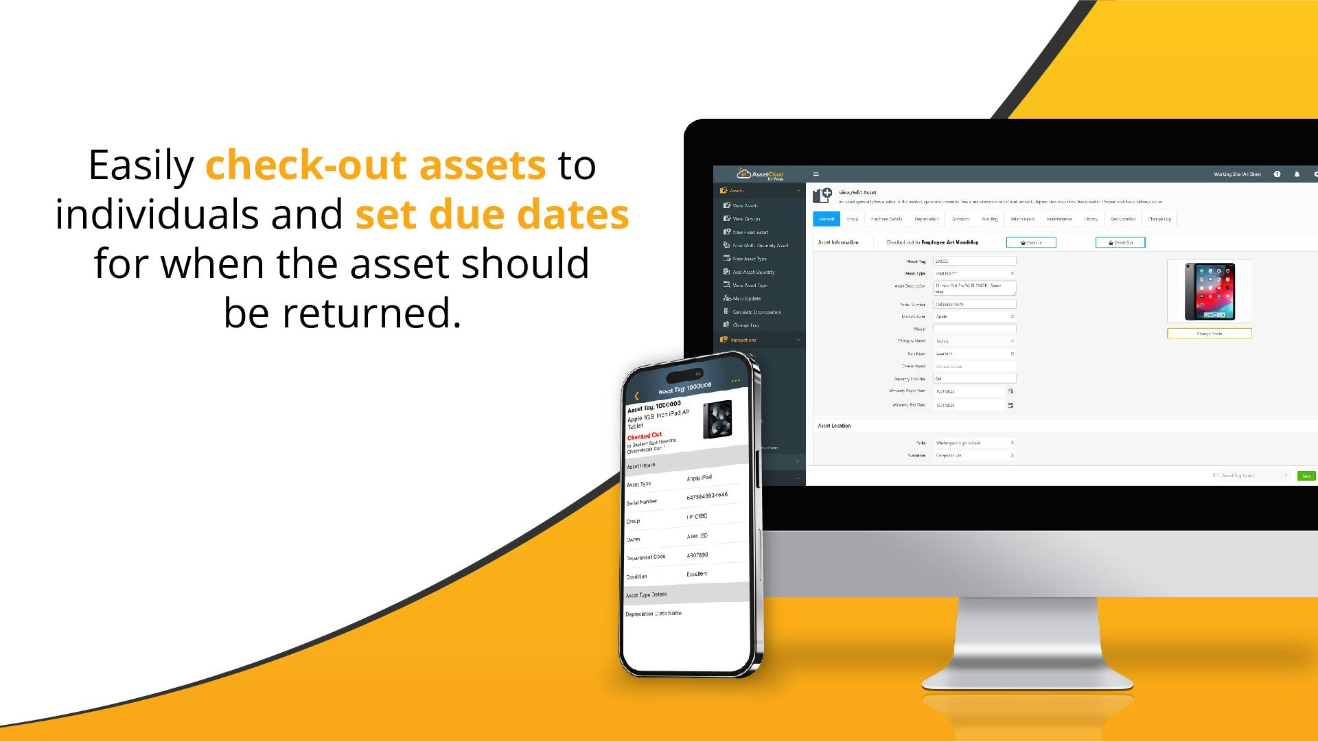 AssetCloud Software - Easily check-out assets to individuals and set due dates for when the assets should be returned