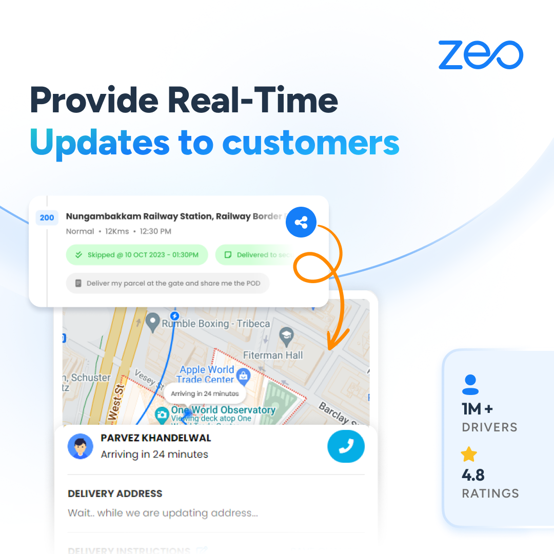 Zeo Route Planner Software - You can also provide Real-Time Updates to your customers like Live Location, parcel details and ETA.