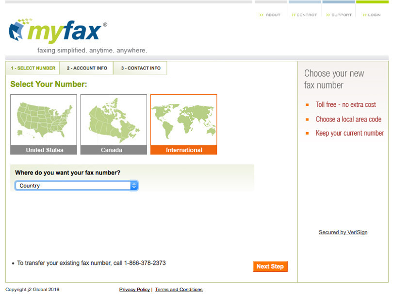 MyFax fax number selection