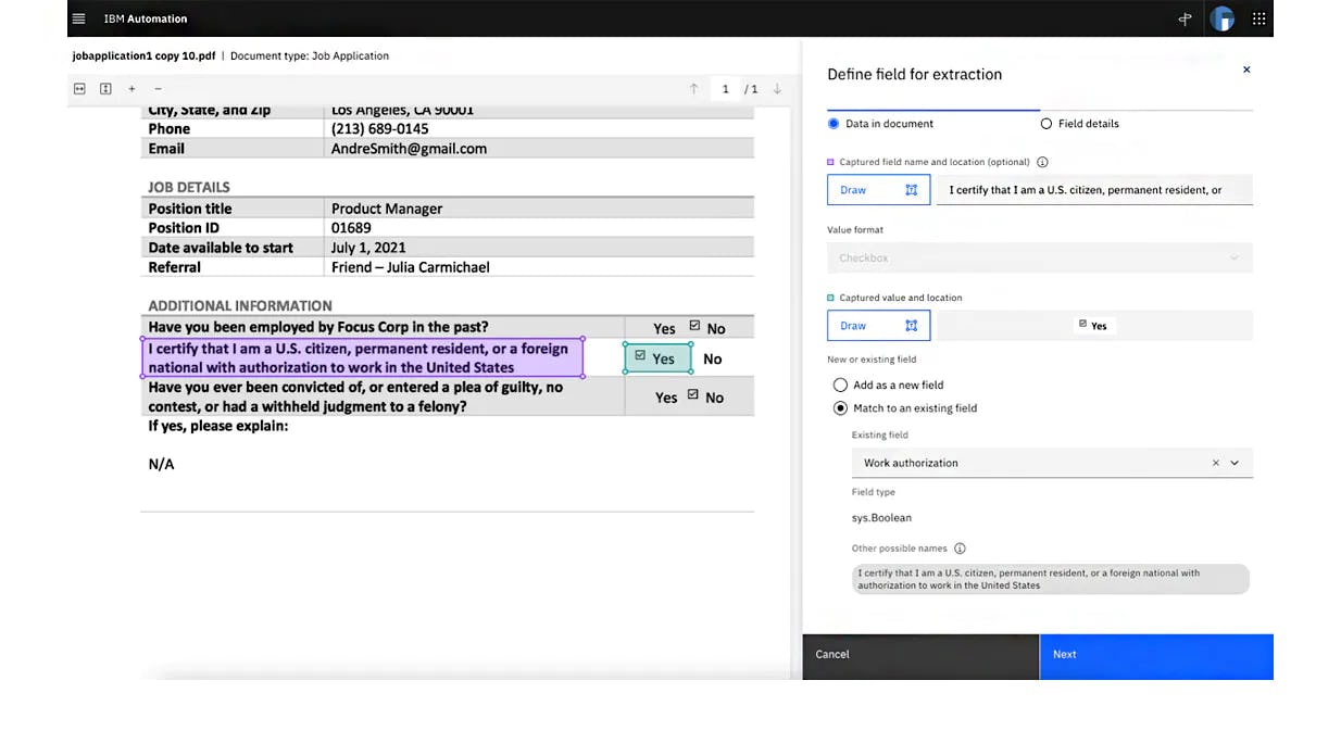 IBM Cloud Pak for Business Automation Software - Data extraction