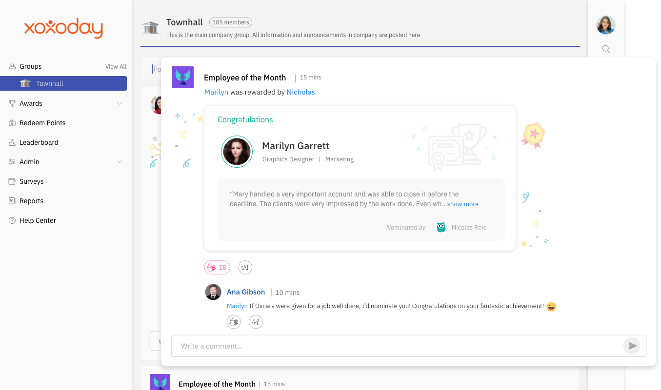 Configure values & behaviours with custom rule engines like inter-department, location, teams, reporting structures etc., with templates like Peer to Peer, Team, Spot, Jury, Value based, Milestones, Service, Monetary, Non-monetary rewards/awards.