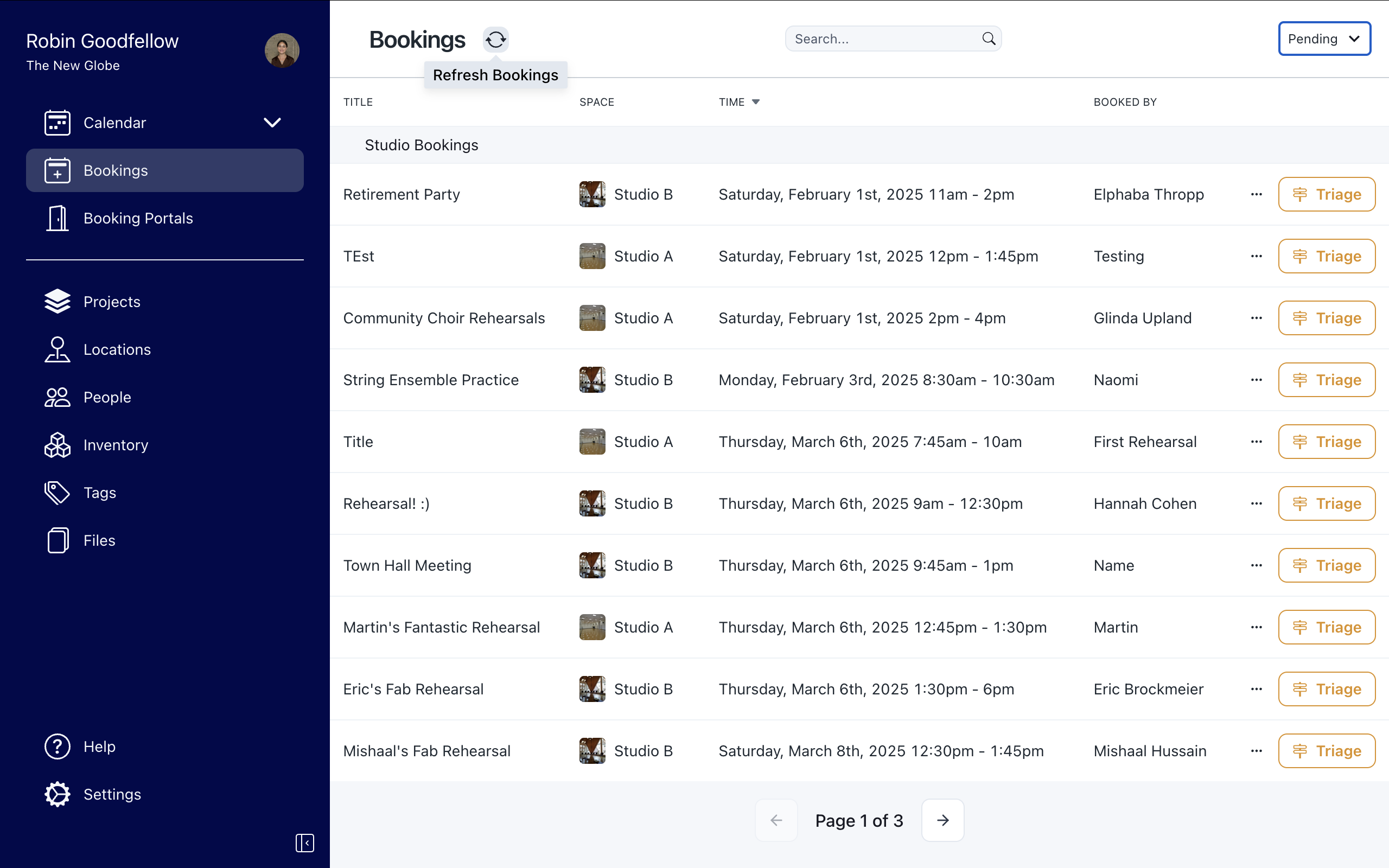 Prospero Software - Booking requests pending approval