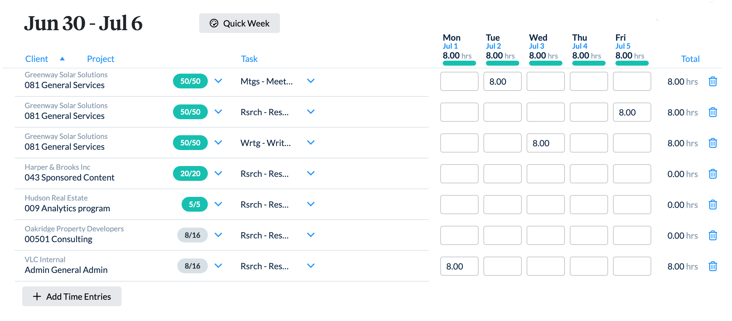 ClickTime screenshot: Time entry made easy: enter time by day, by week, or via your mobile device!
