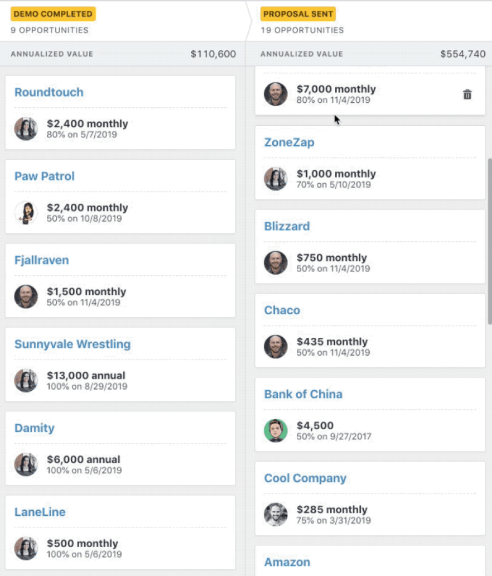Team365 screenshot: Team365 CRM drag-and-drop