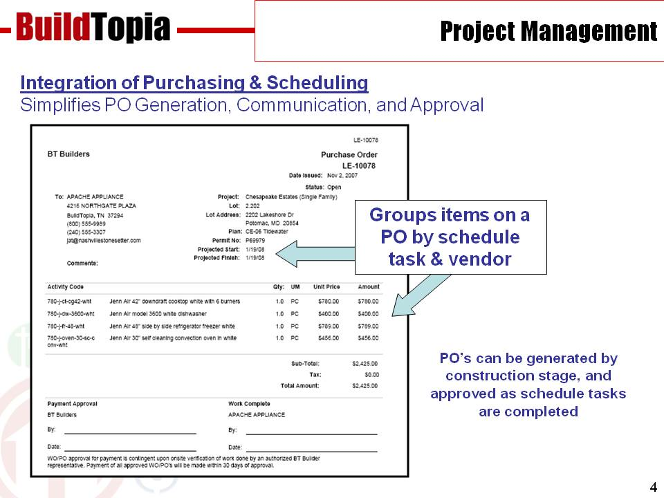 BuildTopia purchase orders