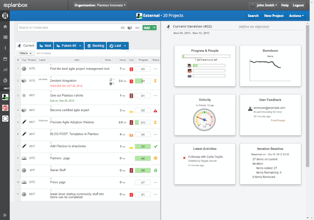 Agile Central screenshot: Planbox Work Page