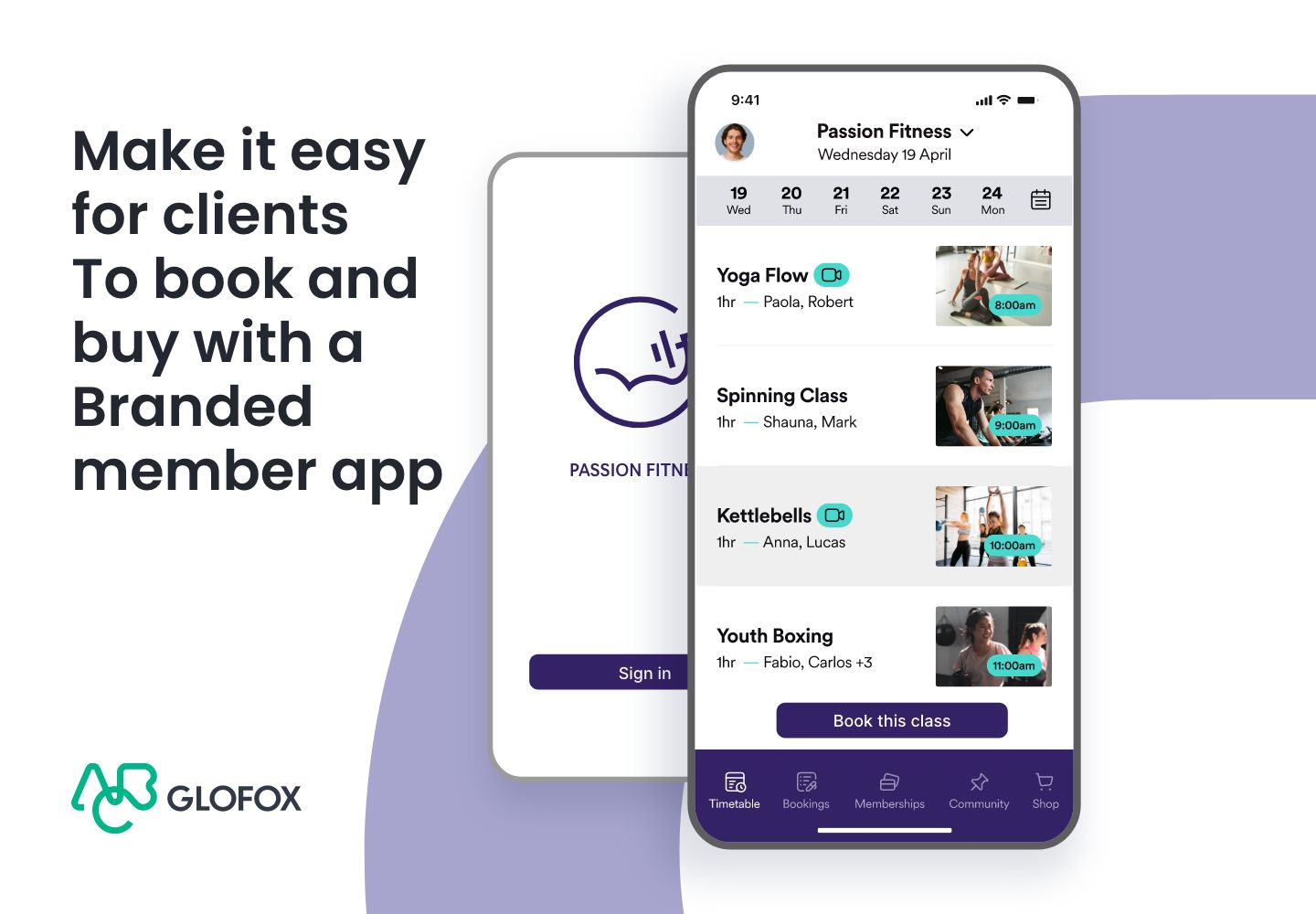 Best Booking App – Easy two-click booking system for your members through the fully branded member app.