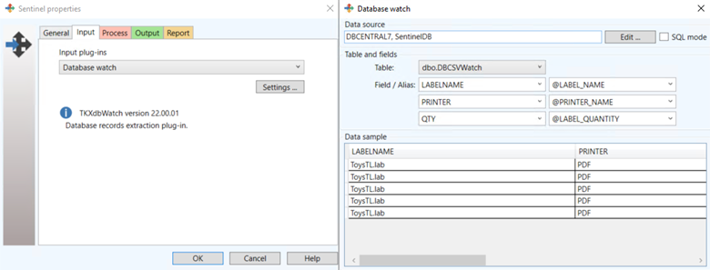 SENTINEL database watch configurations