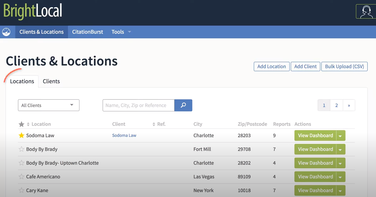 BrightLocal client management