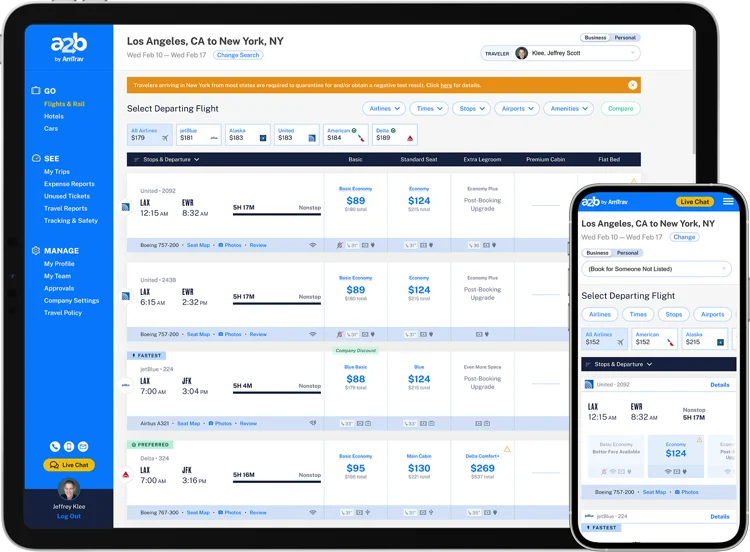 AmTrav Gather screenshot: AmTrav Gather flight and rail booking