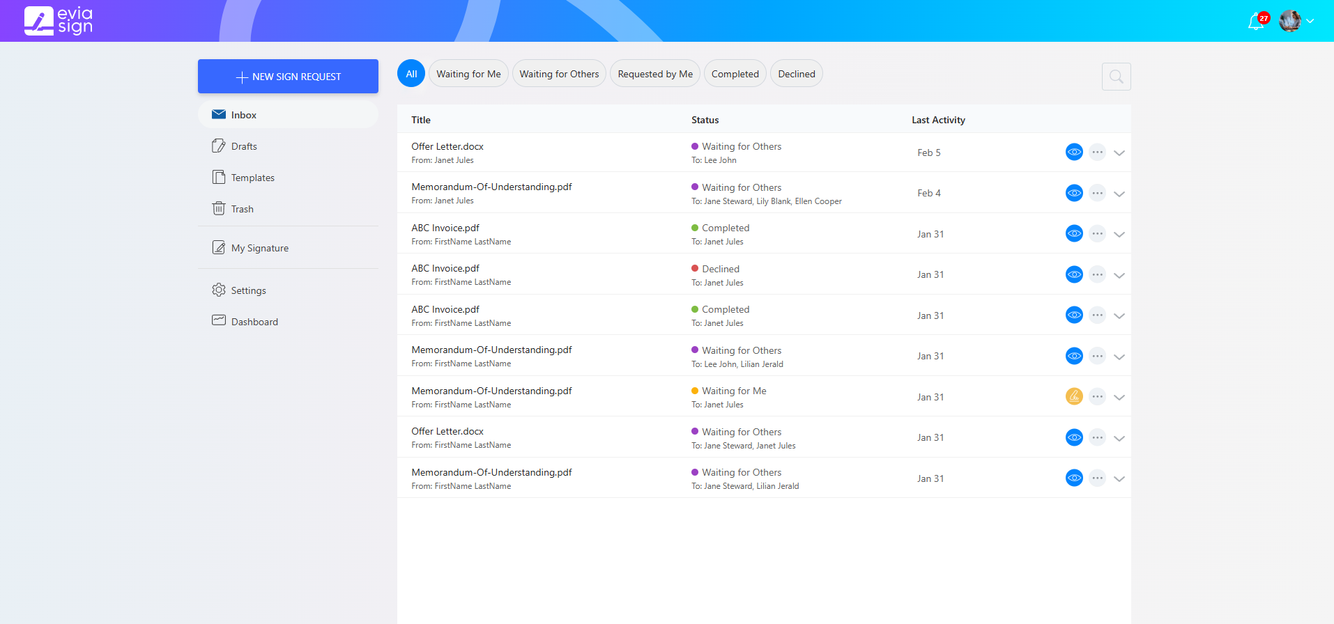 Evia Sign screenshot: Evia Sign - Interface