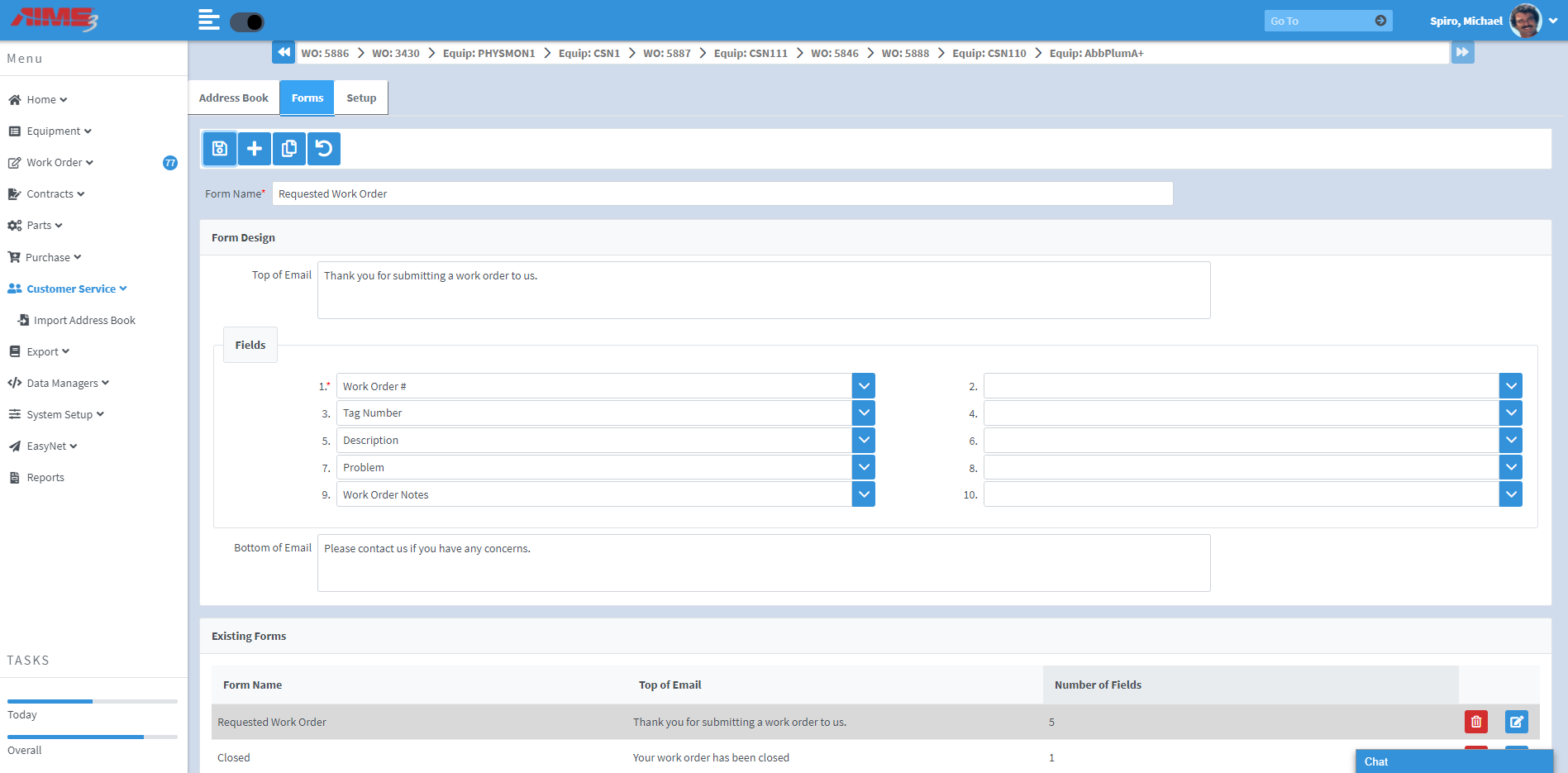 AIMS 3 Software - AIMS 3 Customer Service Form Setup