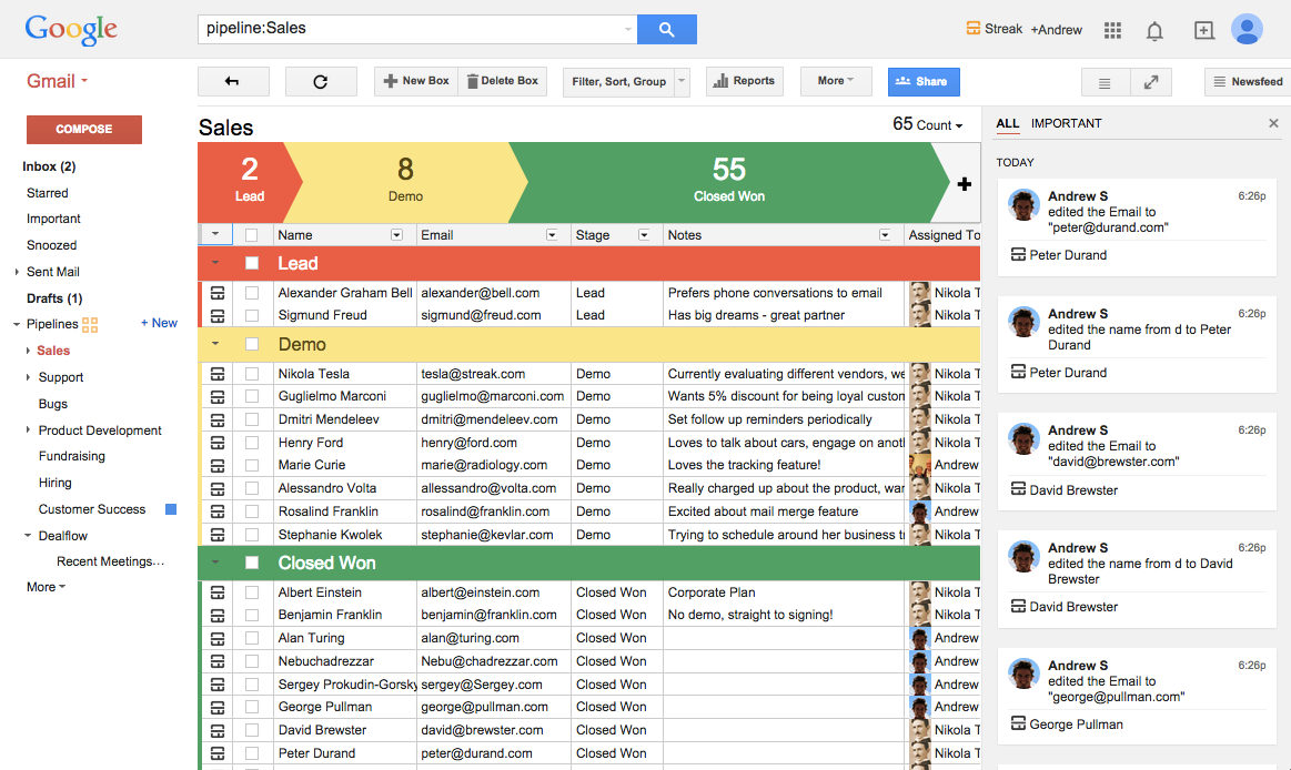 Streak Software - Your pipeline is viewable right within Gmail