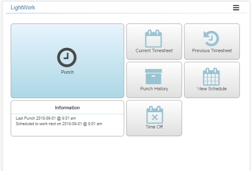 LightWork Time screenshot: Employee Dashboard