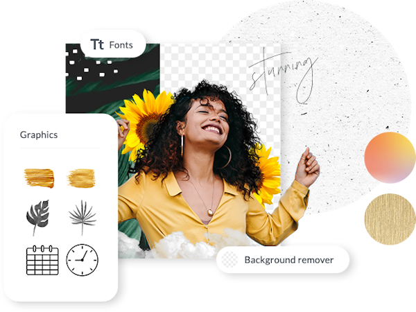 PicMonkey screenshot: Start designs from a template or a blank canvas and add design building blocks like graphics, fonts, textures, stock photos and videos.