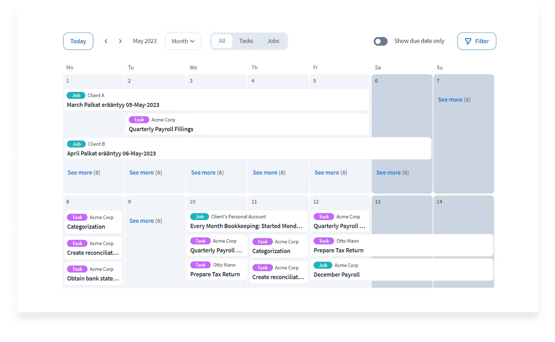 Calendar view option in TaxDome