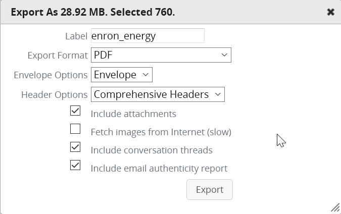 MailArchiva export options