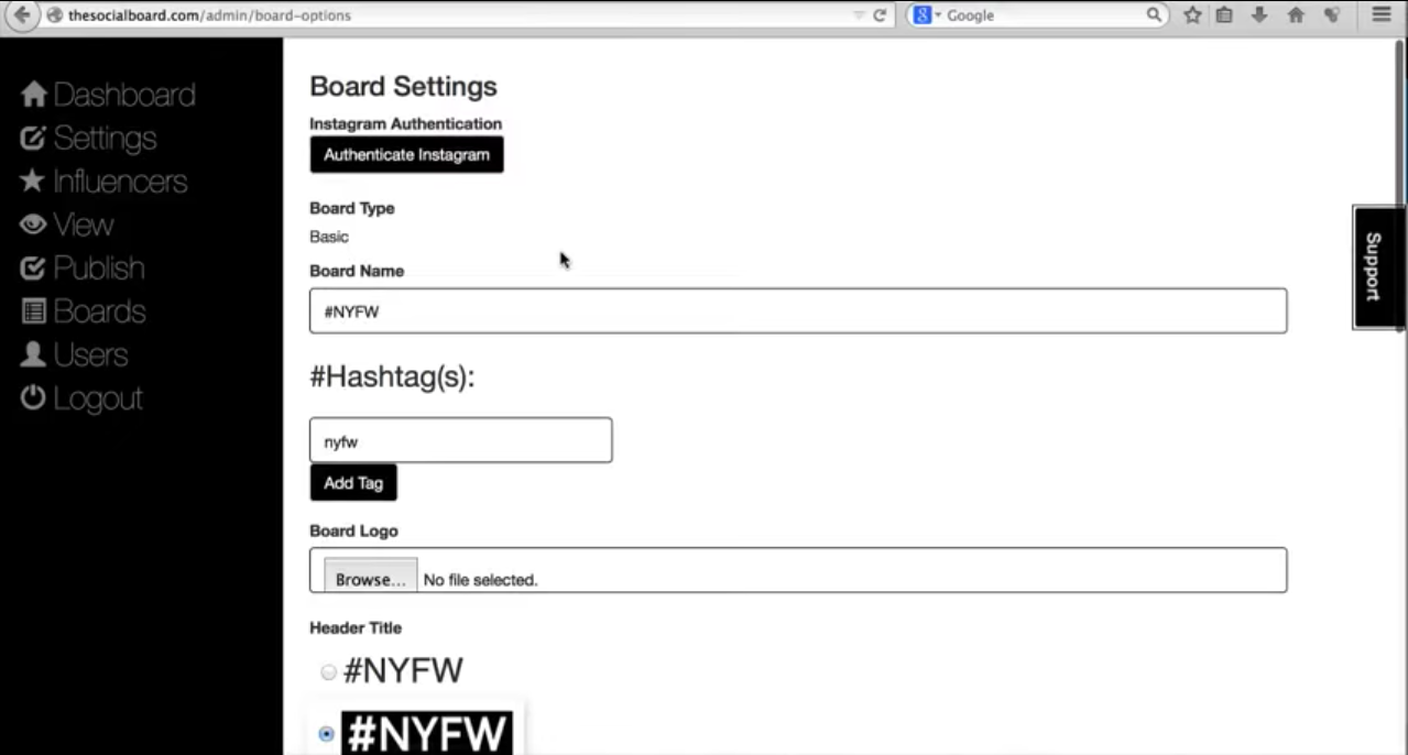 Social Board Software - Board settings allow users to change the look of their board