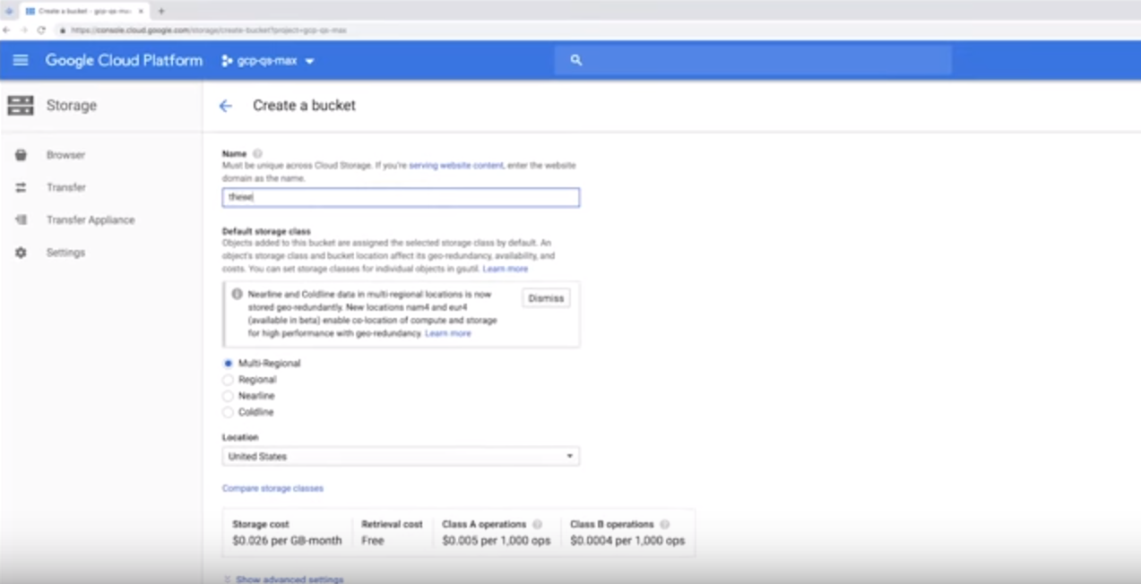Google Cloud Software - Google Cloud Platform bucket creation