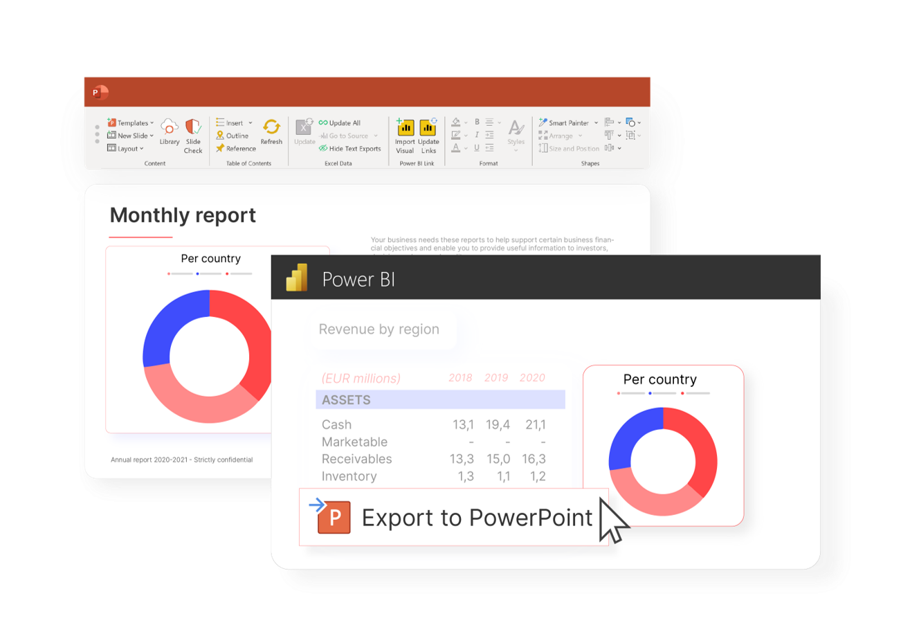 Leverage your Power BI reports to tell more inspiring stories with your data in PowerPoint and Word. https://www.upslide.net/en/powerbi-to-powerpoint/