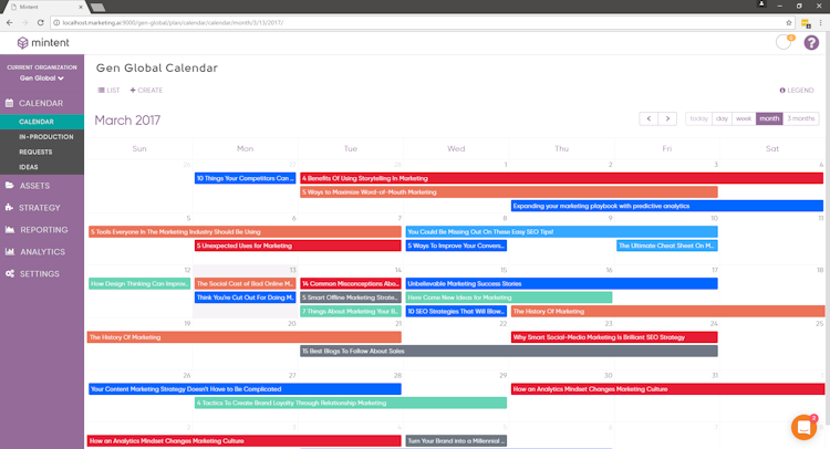 Mintent screenshot: The editorial calendar gives all users a full overview of upcoming deadlines
