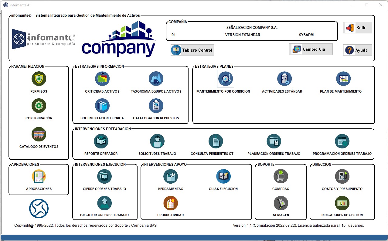 Infomante screenshot: Infomante main dashboard