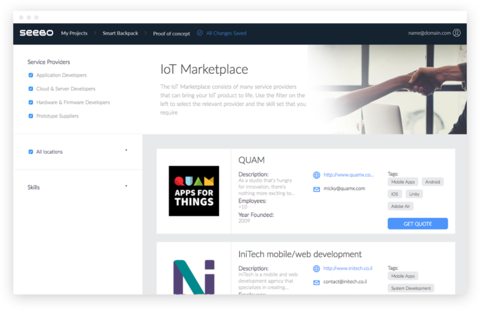 Seebo Software - IoT Service Marketplace is Seebo's ecosystem for bringing together available development partners and managing the flow of data between internal or external project teams