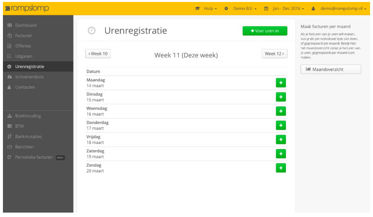 Rompslomp screenshot: Rompslomp timesheets screenshot