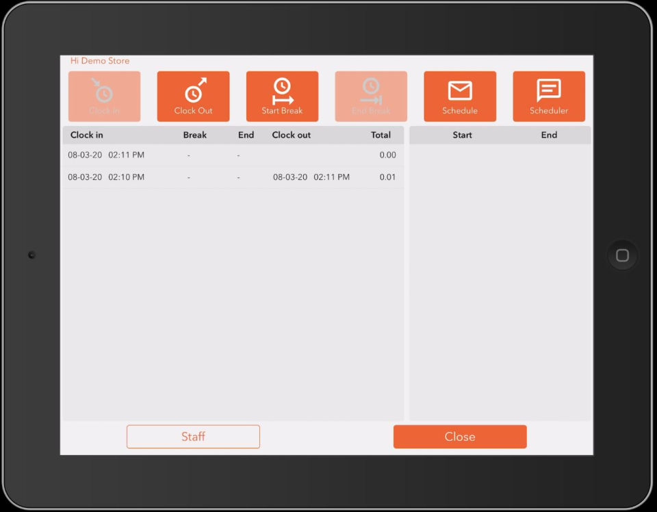 Set employee schedules,  keep track of time cards, set up payroll all from your tablet or online at your back office