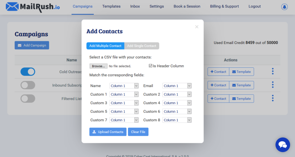 MailRush.io Software - Import Contacts
