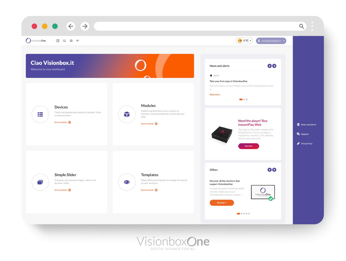 VisionboxOne screenshot: Dashboard
