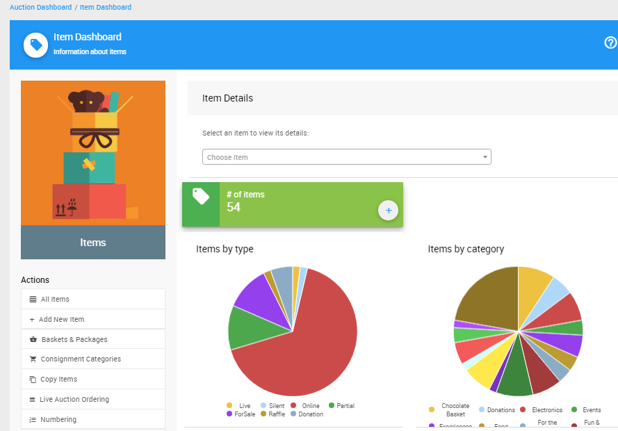 Auctria Software - Auctria item dashboard