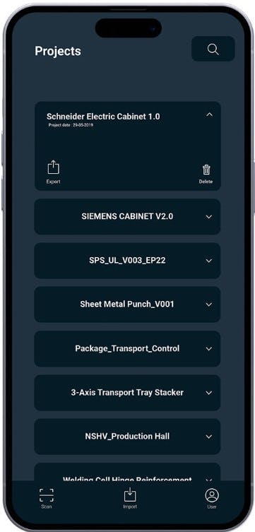 WSCAD ELECTRIX Software - Cabinet AR App - You can also access your projects stored in the cloud using the AR app.