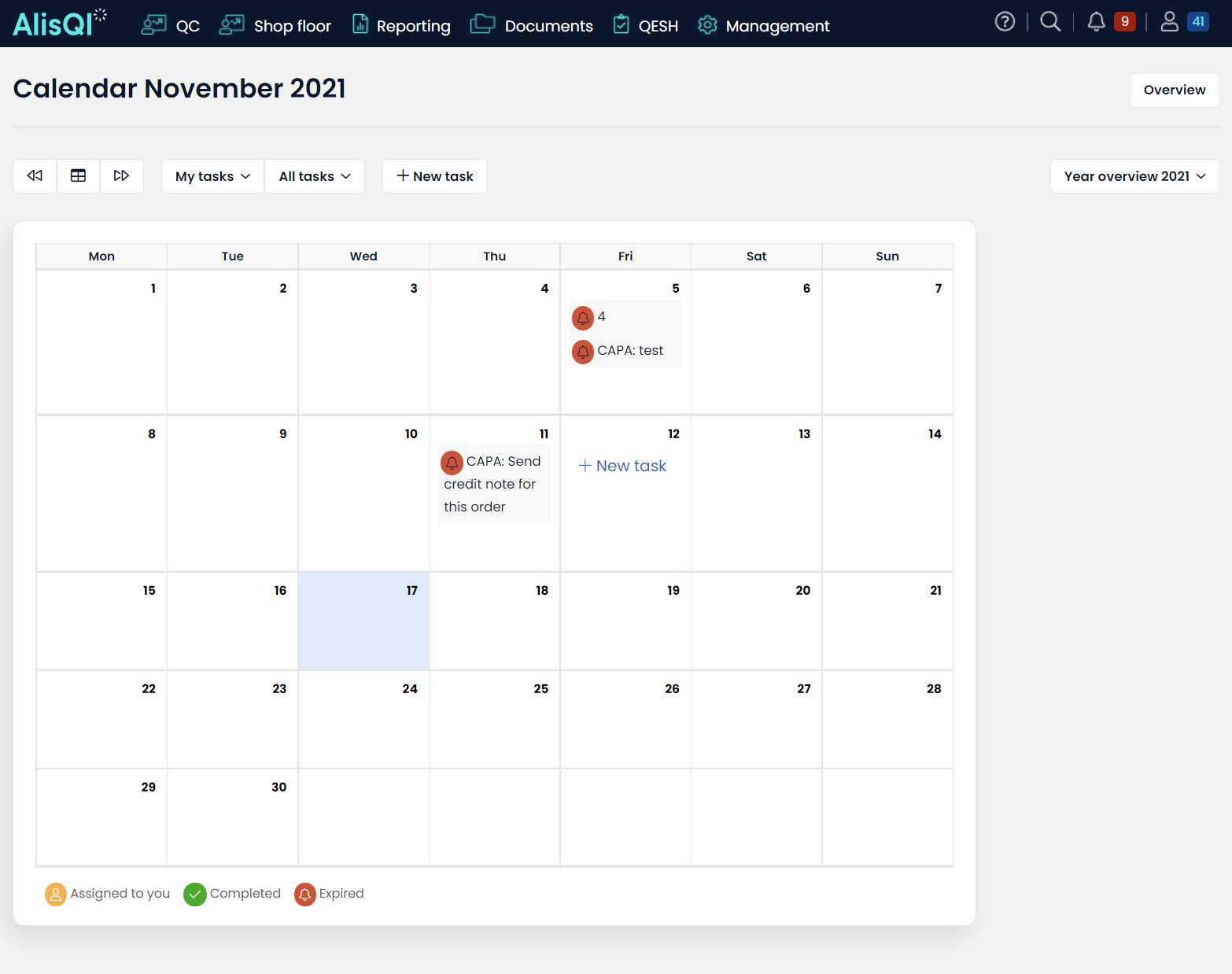 AlisQI Software - QESH Calendar