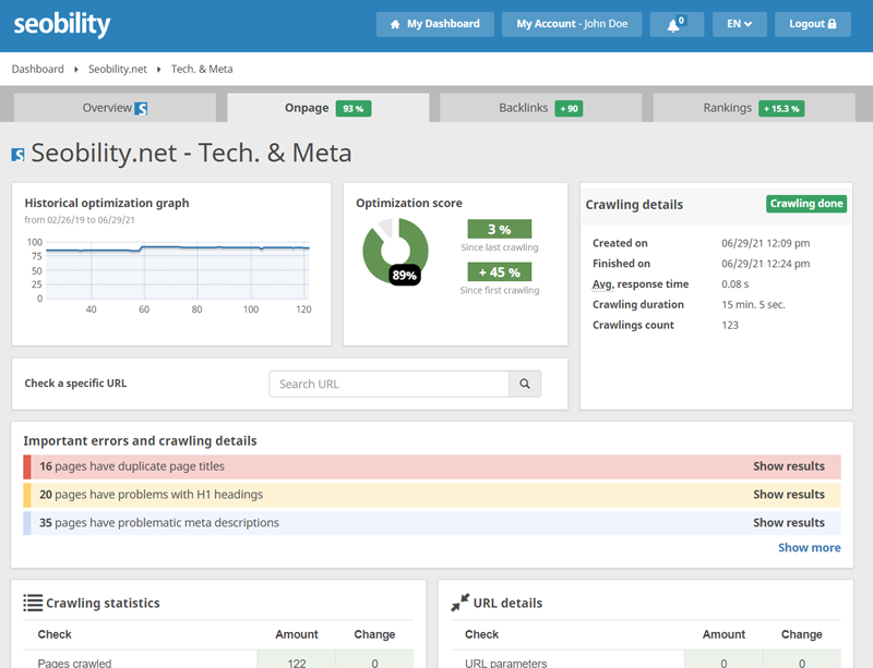 Seobility Onpage Audit - Tech. & Meta