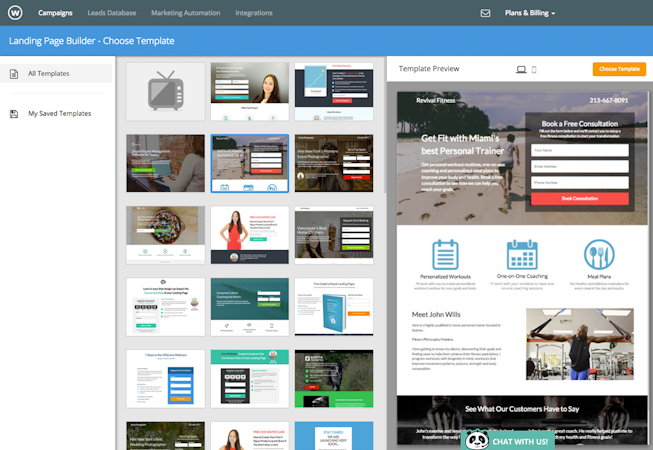 Wishpond screenshot: Wishpond provides a variety of different landing page templates
