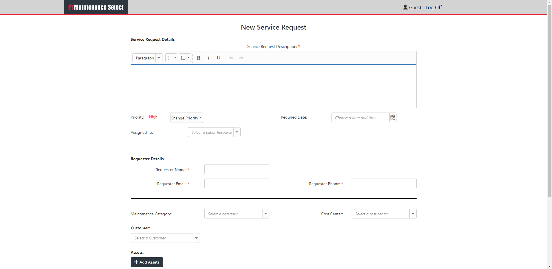 FTMaintenance Select Software - Service Request Management