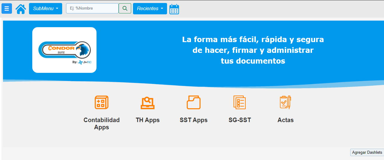 Condor Suite screenshot: Aplicaciones Condor Suite