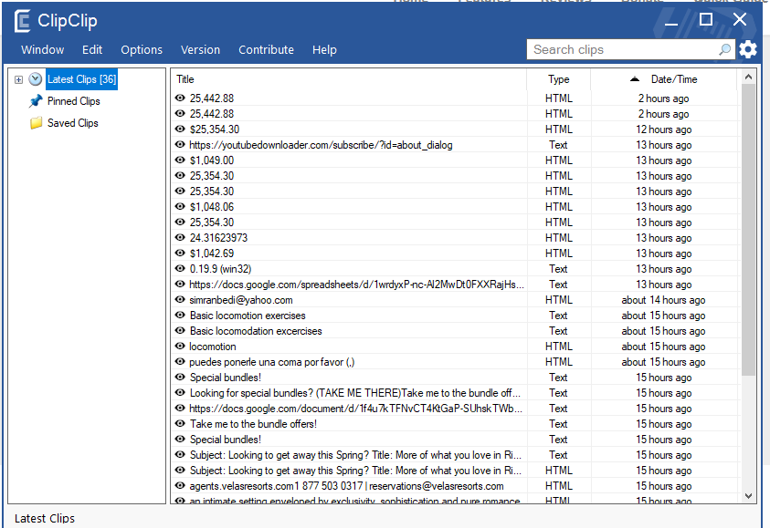 ClipClip screenshot: ClipClip search