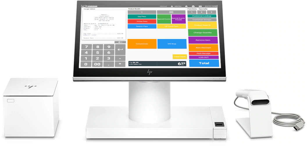 KORONA POS desktop terminal with receipt printer and barcode scanner