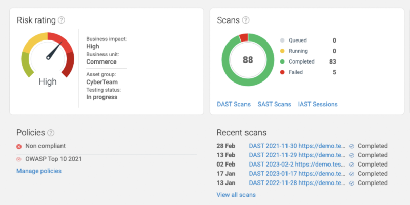 HCL AppScan screenshot: Scan Docker containers and container images to insure third party components have not introduced vulnerabilities to your application. Software composition analysis (SCA) tools help organizations inventory third-party commercial and open source components 