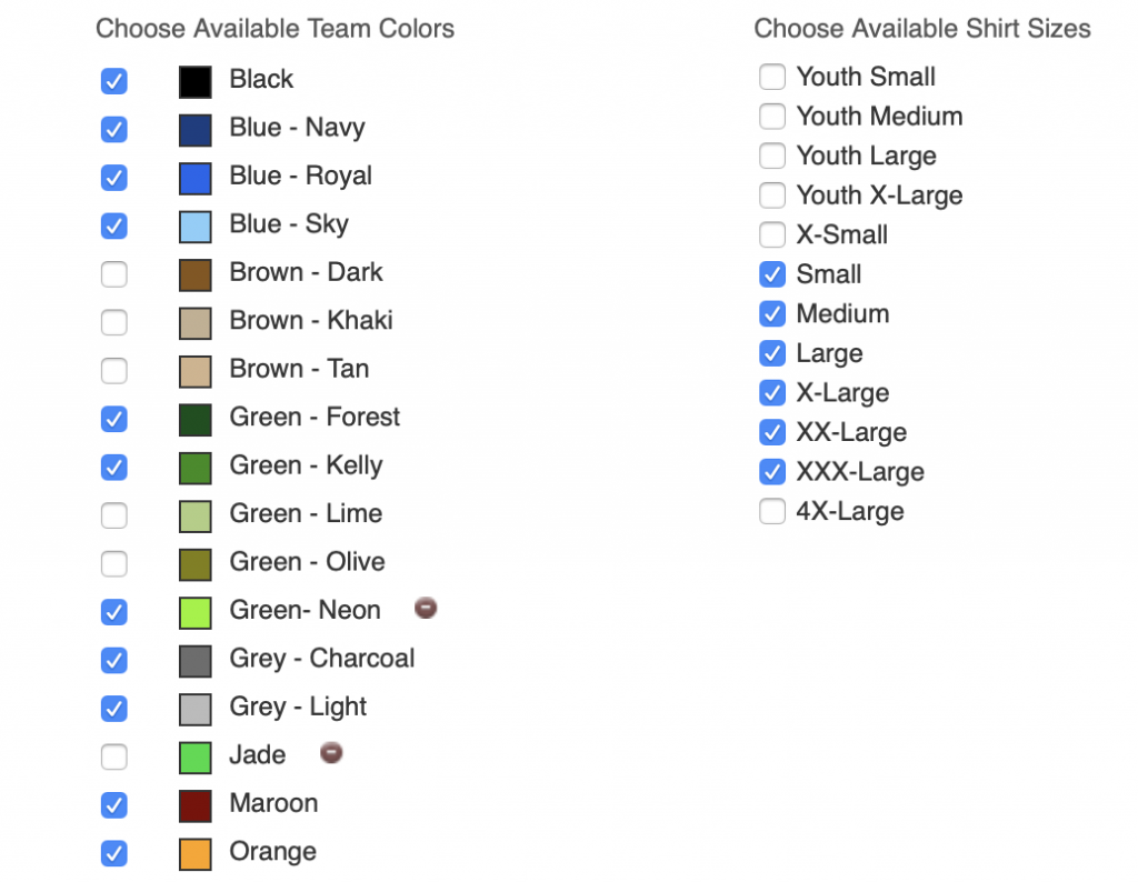League Lab screenshot: T-shirt Admin