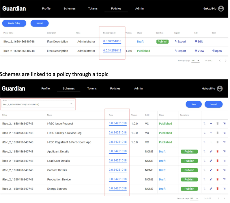 Hedera Guardian screenshot: How Projects are created from within the Guardian’s policy configuration screen