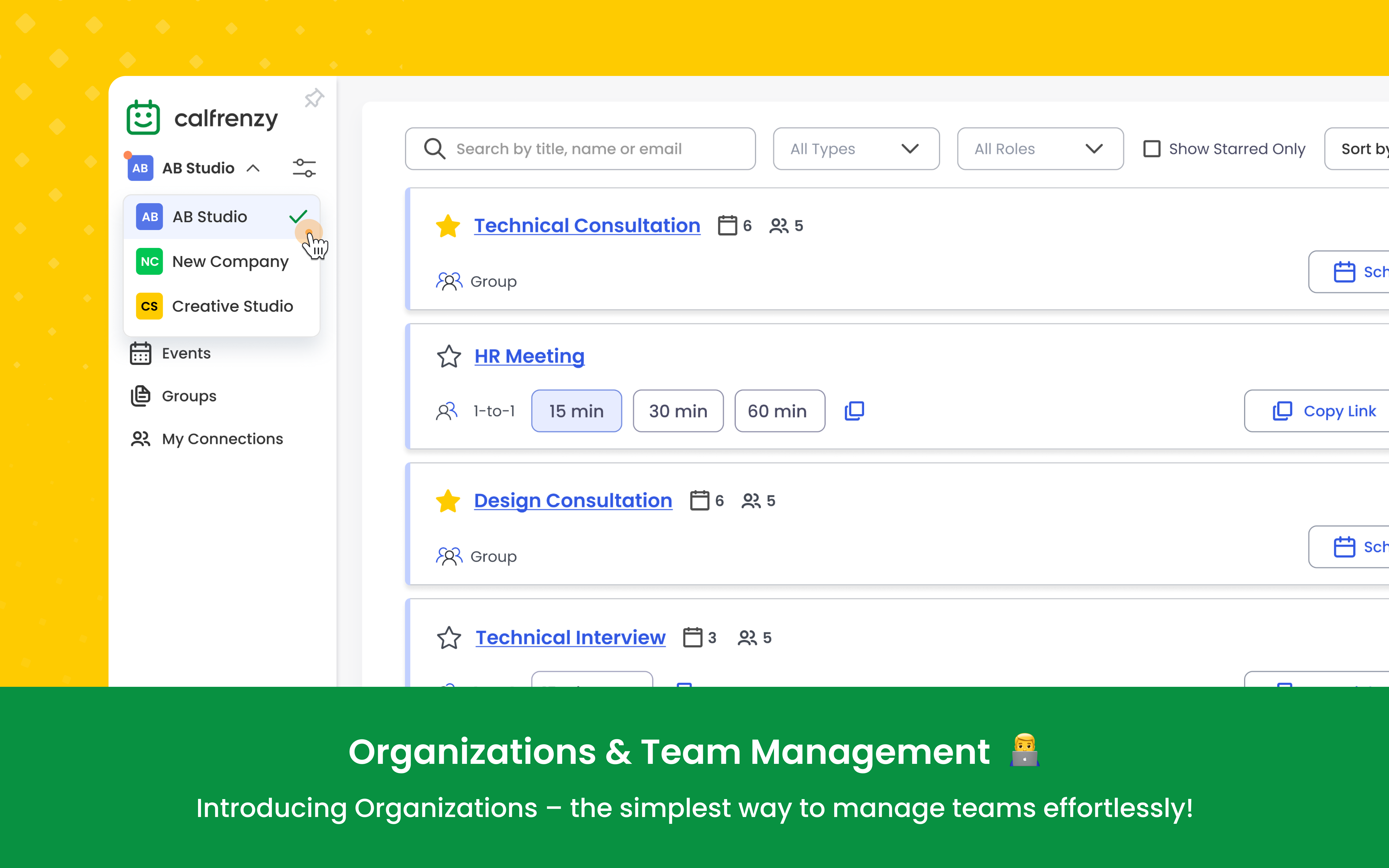 Calfrenzy Software - Simplify team scheduling and group management effortlessly with Calfrenzy Organizations—making collaboration easy and efficient.
