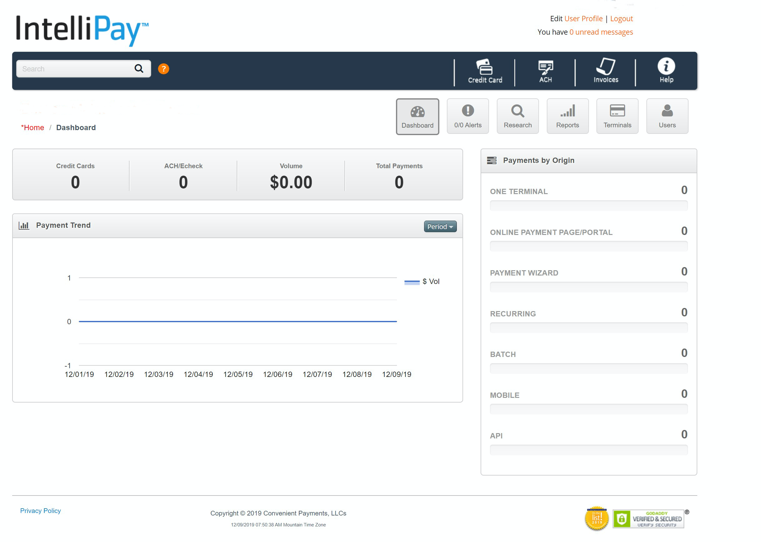 IntelliPay  screenshot: IntelliPay dashboard