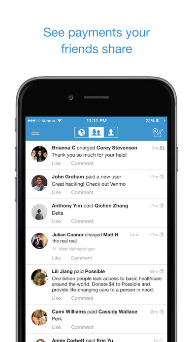 Share payments with friends and contacts